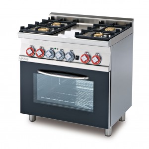 Cucina gas 4 fuochi su forno elettrico multifunzione GN 1/1