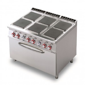 Cucina 6 piastre quadrate forno elettrico statico GN 3/1