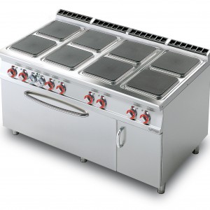 Cucina 8 piastre quadrate forno elettrico statico GN 3/1 + vano neutro